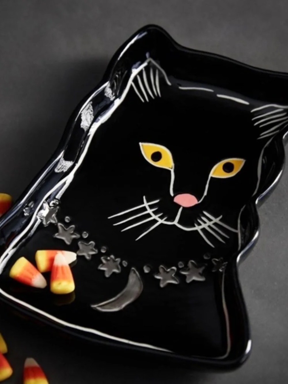 Anthropologie Francesca Kaye Black Cat Canape Plate / Trinket Dish Halloween